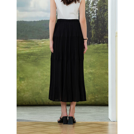 Lagogo Romantic Princess Skirt Women Lagugu Valley 2025 Summer New Chiffon plisado Versátil Fairy Skirt Black M