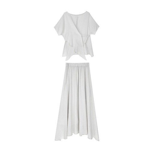Commander Xiong Jiang Zuo Yunwu Light Smoke, irregular temperament, lace-up linen shirt + high-waisted skirt, two-piece set for women 6227 beige M