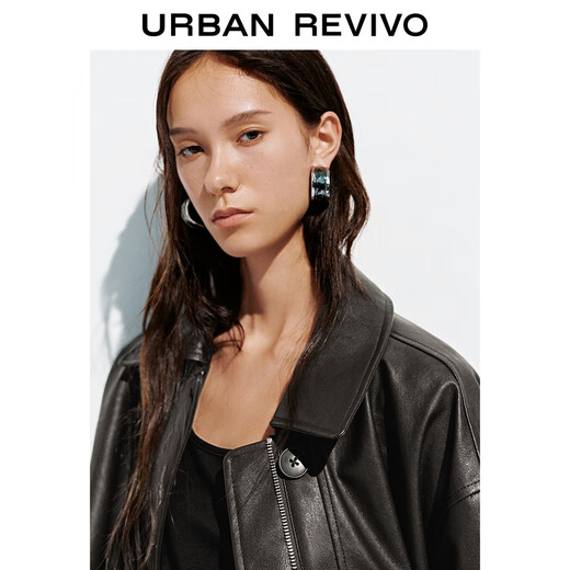 UR2025 Autumn New Women's Amber Streamer Style Casual Leather Lapel Loose Jacket UYL150087 Dark Brown S