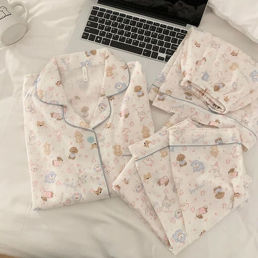 Jingpufei Pajama de cachorros de dibujos animados para mujeres en verano Cabina de seda del algodón delgada Ropa de tres piezas Set Yunduo Cotton-9906# Star Puppy Set de tres piezas L [sugerido 100-120Jin [Jin iguala 0.5 kg]]]