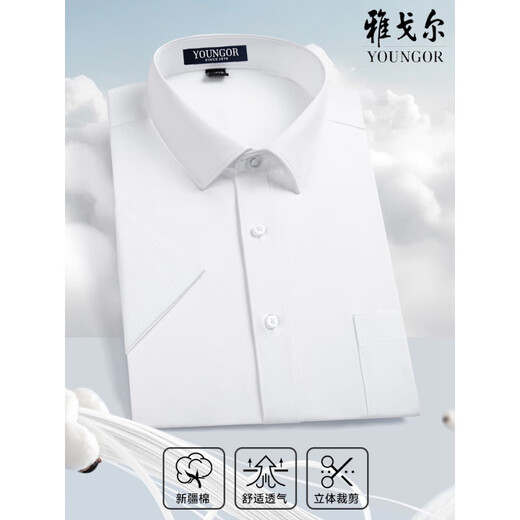 CEO雅戈尔男士短袖衬衫中年商务休闲条纹免烫职业正装纯色半袖棉衬衣 紫细纹 DX6624 45 【建议195-210斤】
