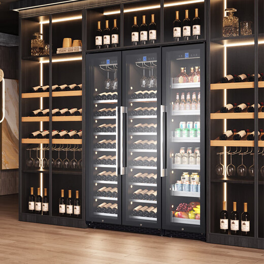 BAIKAILUN wine cabinet, three-door, four-door, large capacity, large size, air-cooled, frost-free, constant temperature and moisturizing, household and commercial, wine and beer ice bar, fresh-keeping refrigerator, seamlessly embedded, 1.9 meters丨three-door combination cabinet丨550 deep 910L fixed frequency