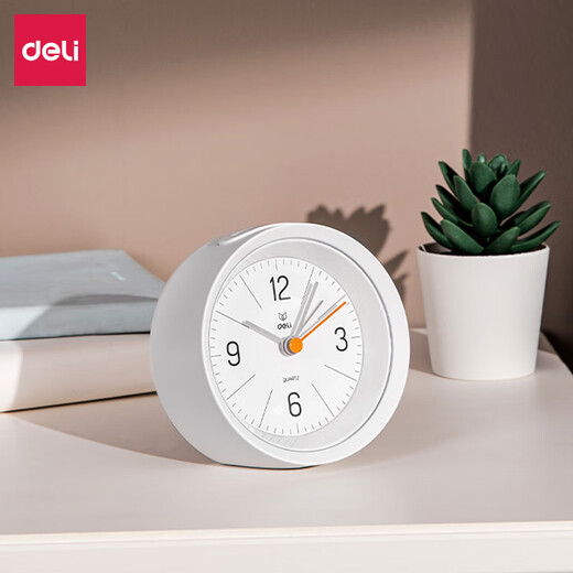 Deli Simple Buzzer Alarm Clock Low Noise Student Alarm Clock Soft Light Home Office Alarm Clock White LE300-WH Must-have New Year Gift