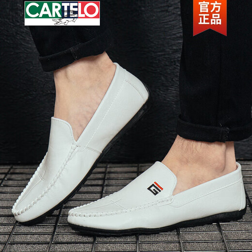 Cartelo 2025 Frühlings- und Herbst neue Bohnenhundschuhe Herren Lederschuhe koreanische Fahrschuhe Lazy Schuhe Soziale trendige Gelegenheitsschuhe für Herrenschuhe weiß 9880 39