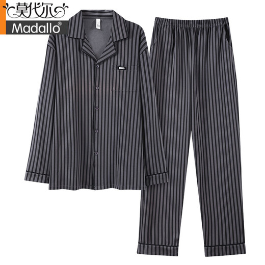 Modal Men's Pyjamas Spring and Automne Coton Pure Coton à manches longues Cardigan à grande taille Loes Loose Men's Cotton Home Vêtements à l'extérieur Porte 12213 L