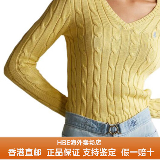 Polo Ralph Lauren拉夫劳伦女士毛衣纯色Logo徽标V领长袖针织衫女士送女友男友 黄色 XL