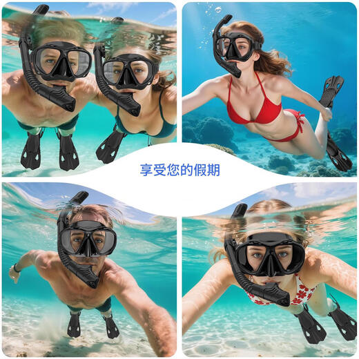Snorkeling Sambo Diving Goggles Fully Dry Snorkel Silicone Fins with Mesh Bag Tempered Glass Lens Adult Model Black Pink L/XL