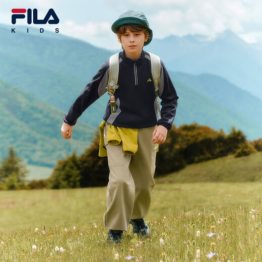 FILA Children's Clothing Long T Category 2025 Winter New Men's and Large Children's Long Sleeve T-Shirt RD Sapphire-NV 160