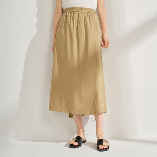 茵曼（INMAN）简约通勤山本A字裤裙女2025夏季松紧腰显瘦宽松百搭八分裤子 卡其色 M
