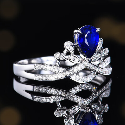 HEEKAIYI Royal Sapphire Ring Women's 18K Diamond Ring Luxury Chinese Valentine's Day Birthday Gift for Wife and Girlfriend Selected Royal Sapphire Ring 0.74ct 18K Gold Inlaid