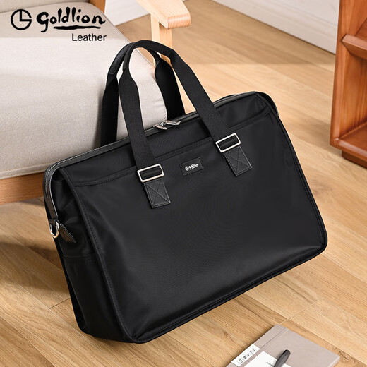 Goldlion men's handbag 2025 new Oxford cloth large capacity casual fashion men's bag computer business men's briefcase black large size 46*34*15CM large bag 17 inches