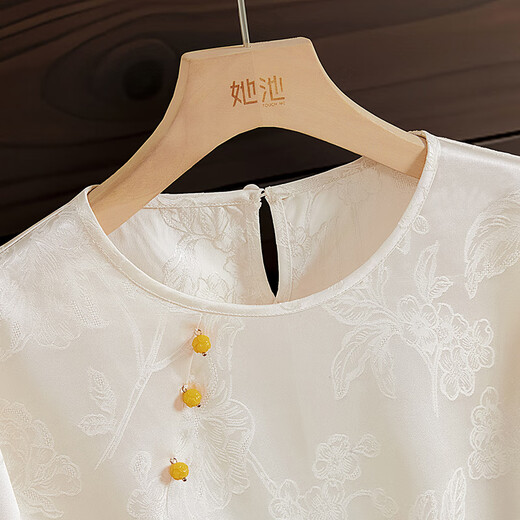 Her Pool Splicing Round Neck Shoulder Shirt Women's 2026 Spring New New Chinese Style Retro Jacquard Shirt