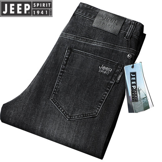 JEEP SPIRIT2025 new high-end jeans for men's spring and autumn thick loose straight middle-aged deep-sized light luxury trousers Black and gray-679 thick 29 2.2 feet