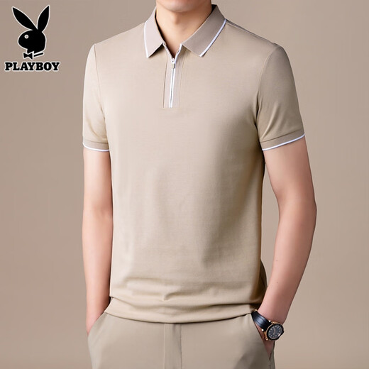 Playboy (Playboy) High-End-Halbzipper-Polo-Hemd für Männer kurzärmeliges T-Shirt für Herren neue Sommer-Lose-Eis-Seiden-Halbärmel-Top für Männer t Komfort fymb9276 schwarz 2xl [141-160jin [Jin gleich 0,5 kg]]