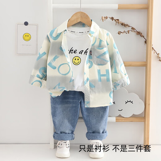 Balabala boys' shirt pure cotton children's shirt long sleeve 2025 spring and summer new style 234567 year old baby boy coat top trendy blue_letter_only sell shirt 90 cm