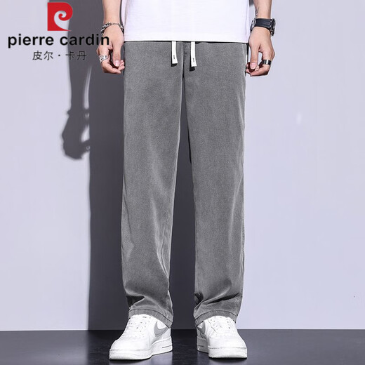 Pierre cardin knitted tentacle pants for men in summer thin. Fashion brand straight loose men imitation ice silk wide legs summer casual long 1048 black M