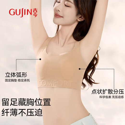 古今粉底液内衣女大胸显小无痕束胸防下垂大码隐形背心文胸M