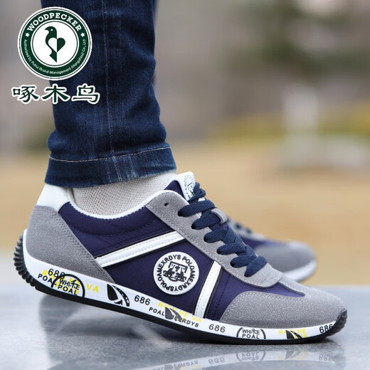 Woodpecker Herrenschuhe für den Herbst 2025 Neue atmungsaktive und leichte lässige Schuhe für einen Fuß, Herrenschuhe, vielseitige Herren -Sportschuhe AW9902 Blau Stoffstil, eine Größe kleiner 38