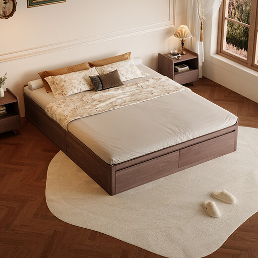 Zhenxiangjia all solid wood bed without bed head modern simple oak high box bed air pressure storage bed with drawer bed tatami walnut color | oak bed (single bed) luxury version thickened lattice frame 1.8*2.0m air pressure structure