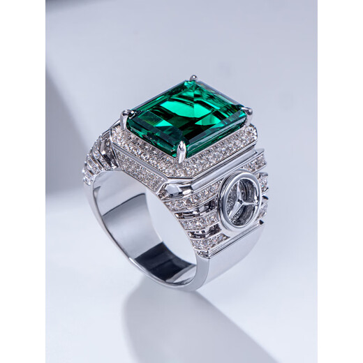 Nilan Fat Donglai same style men's platinum ring platinum silver-covered ring men's pt950 cultured emerald index finger men's platinum-covered silver-Mercedes-Benz car logo No. 22-24
