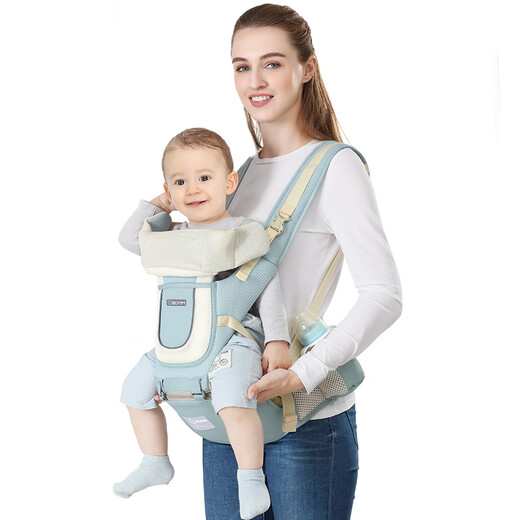 布兜妈妈【新品】婴儿背带宝宝腰凳前抱式多功能轻便儿童坐凳护腰抱娃神器 杜若蓝