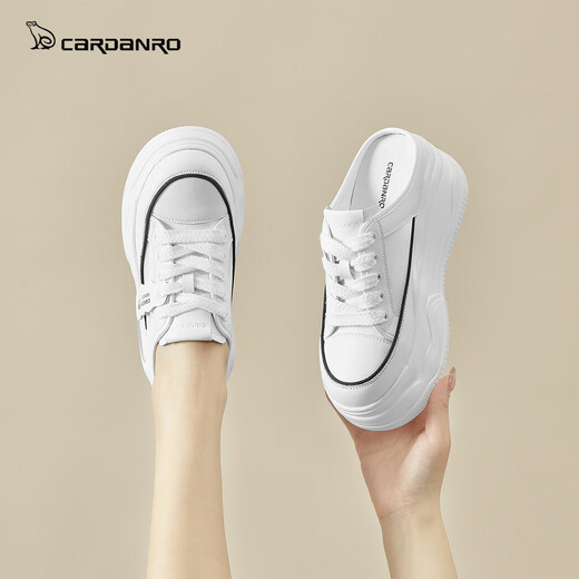 Cardan Road Slippers Women's Inner Increased Outer Wear Baotou Half Slippers Women's 2025 New Summer Women's Shoes Mesh Breathable White Shoes White 39