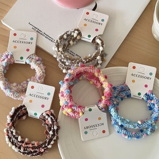 Edamame hair band braided children's headband twist circle high elasticity sweet ice cream color non-damaging ponytail hair accessory mixed color 5 pieces in bag