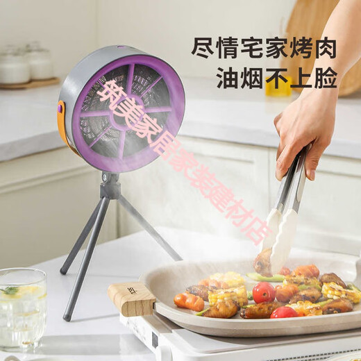 OIMG便携式抽烟机户外露营室内烧烤大风力油烟机家用桌面抽油烟机风扇 FC-6629-紫色 标配附带（两片过滤棉）