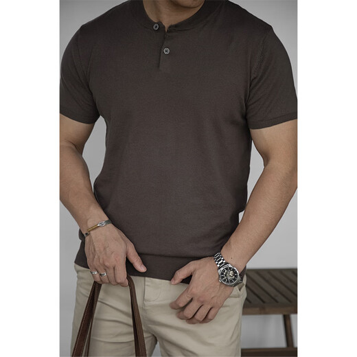 Blankproject international light luxury workwear American retro long-staple cotton Henry collar sweater short-sleeved pure cotton breathable top for men wild green M