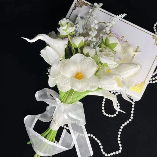 【抖音同款】婚礼手捧花新娘手捧结婚出片郁金香领证仿真花拍照道 缘定三生高端手捧花