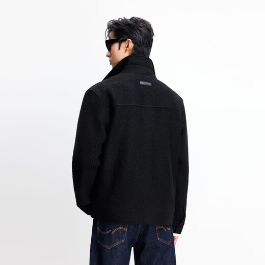 JACK&JONES 25-year men's autumn men's woolen coat solid color wool 100% woolen coat men's short woolen coat E43 pure black slightly loose, card size is small L (180)