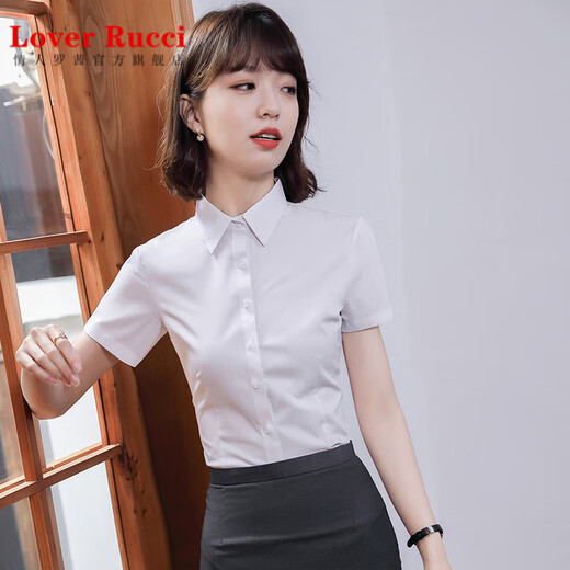 LOVER RUCCI蓝色衬衫女短袖职业正装夏季薄款气质工作服免烫抗皱上班通勤衬衣 男黑色方 领长 袖 9905 S