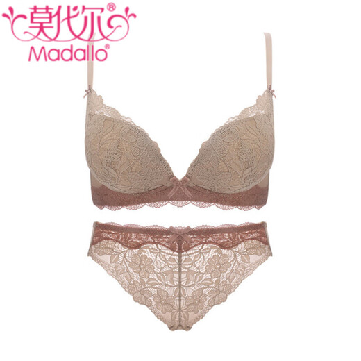莫代尔蕾丝内衣女夏季小胸聚拢无钢圈调整型收副乳防下垂文胸罩套装性感 京都茶单件 80B 36