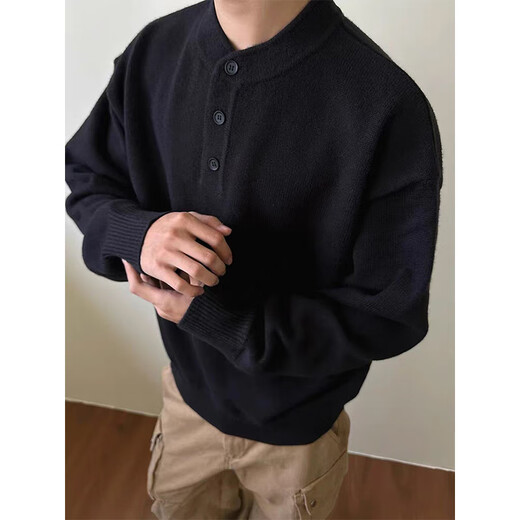 Shelley Jones Henry Collar Sweater Men's Autumn and Winter New Ins Lazy Style Loose Trendy Bottoming Top Gray L Recommended 110-125 Jin Jin equals 0.5 kg