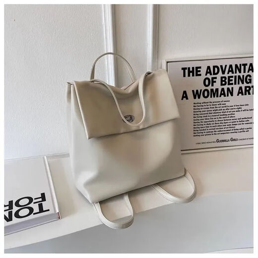 Korean niche silver waxed leather backpack for women, versatile large capacity student commuter school bag, travel backpack, white