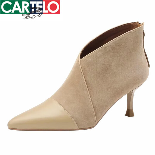 
CARTELO small ankle boots high heels niche short boots women 2025V matte pointed toe slim heels nude boots high heels black single 37
