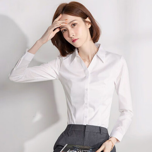 Chemise blanche pour les femmes à manches longues combinées formelles de travail formel 2025 Spring and Automne New Work Clothes Shirt for Business sans repasser blanc [6212] 4xl recommandé 140-150jin [Jin est égal à 0,5 kg]