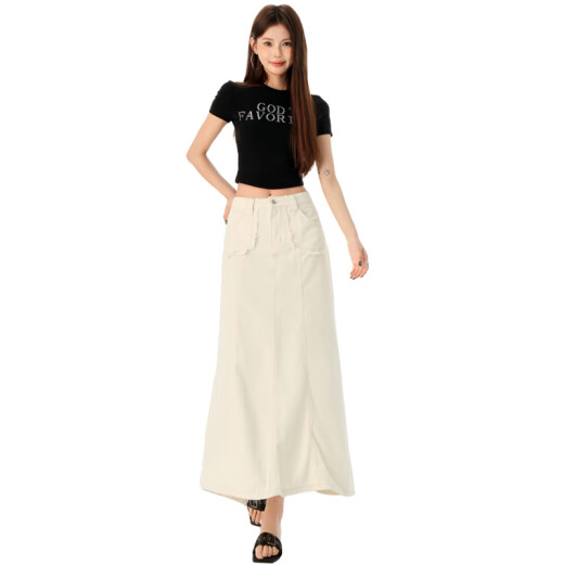
Rice mirror apricot color high waist denim skirt women's spring and summer niche design slim fish tail skirt mid-length skirt 1047 apricot color M