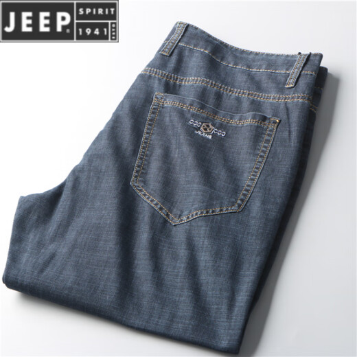 JEEP SPIRIT冰丝新款夏季男裤商务休闲宽松直筒男士牛仔裤潮 黑色-723 29