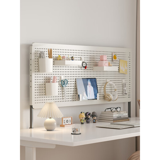 Desktop vertical perforated board storage rack home desk storage student dormitory study table storage rack display rack accessories - white desktop clip-on length 80 height 40