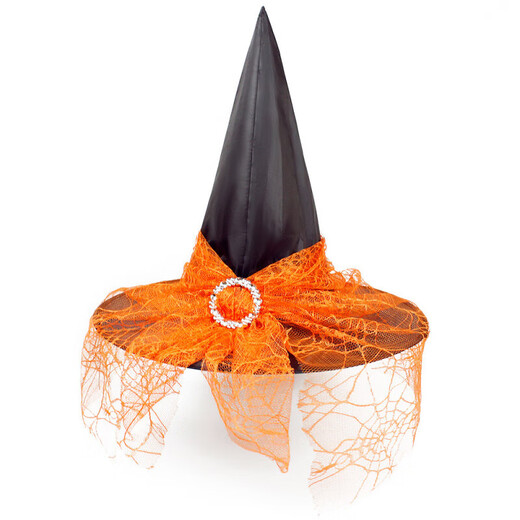 Sombrero de Halloween Decoración de fiesta de bruja Malla de esquina curva Estampado de calabaza Sombrero de bruja mago Sombrero de mago puntiagudo negro Todo sombrero puntiagudo negro Talla única