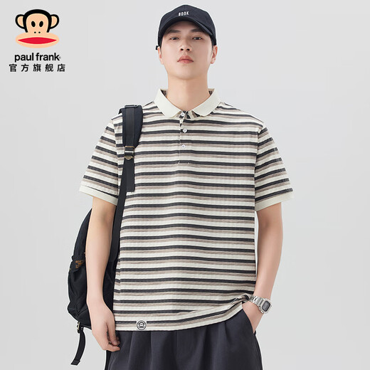 大嘴猴（paul frank）美式潮牌条纹翻领短袖POLO衫男夏季薄款宽松休闲百搭男装打底体恤 黑蓝色693D【官方正品】 L 【建议120-135斤】