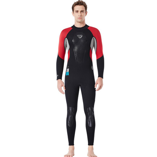 DIVE&SAIL diving suit men's one-piece 3MM thickened warm snorkeling suit surfing suit winter outdoor swimming suit jellyfish suit black red L