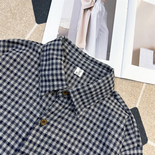 Bangqi Plaid Casual Shirt Men's Spring and Automne Shirt Shirt Lapon Corean Top Retro Retro Loose Veste C694-Black M