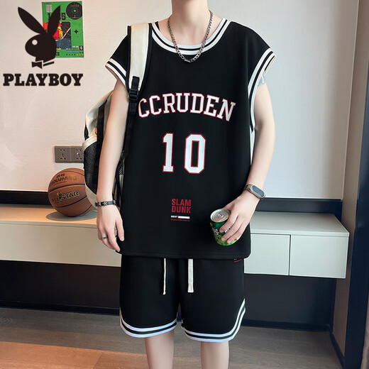 Playboy (PLAYBOY) teenager summer vest shorts men junior high school students ice silk quick-drying T-shirt big children basketball clothes sports suit LBD-TZ6173 white (top + shorts) M 75 to 105 Jin [Jin equals 0.5 kg]