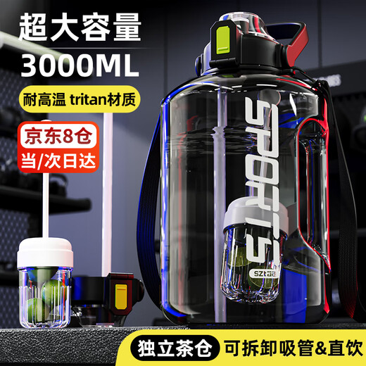 SZTAA Water Cup Large Capacity High Temperature Resistant Tritan Men's and Women's Outdoor Sports Tea Water Separating Dayton Ton Pot Portable Big Belly Cup Flagship Model - Upgraded Tritan + Independent Tea Storage 3L