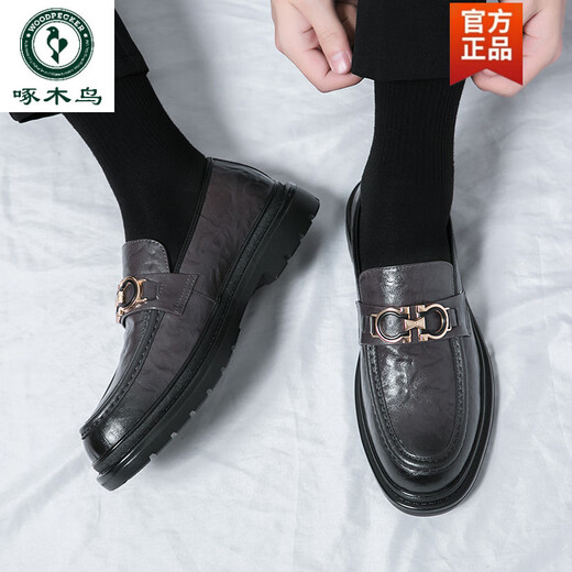 Holzspecker echte Leder -Laibers Lazy Trend Frühling Herrenschuhe Britische Freizeitlederschuhe Koreanische Version Beanie Schuhe Männer 3518 Schwarz T.S.L Echtes Ledermodell 38
