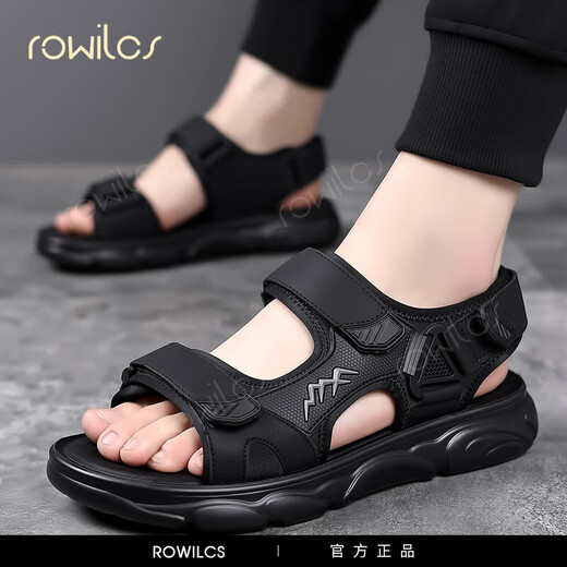 rowilcs凉鞋男2025夏季新款潮流外穿运动休闲沙滩鞋男士防滑百搭时尚凉拖 HHS9230黑色 41 标准皮鞋尺码