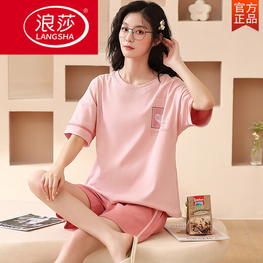 LangSha pajamas (LangSha) women's summer short-sleeved pure cotton two-piece set summer Korean style loose fresh student spring and summer thin home clothing G6630 short-sleeved L women--
