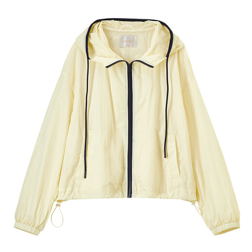 
Shangdubila contrast drawstring hooded sunshade thin coat for women in summer long-sleeved loose slim top commuter jacket